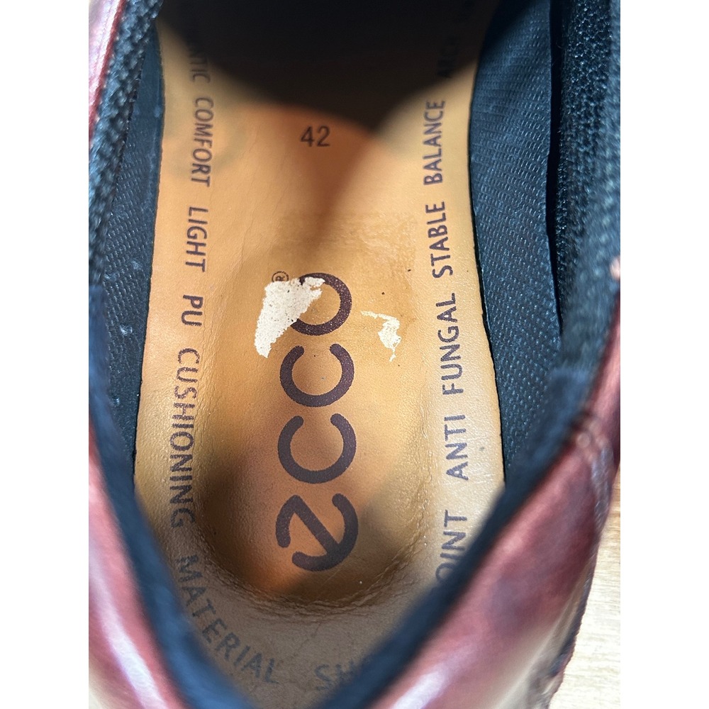 ECCO Mens Leather Square Bicycle Toe DerShoes Burgundy Mahogany Size 42by - Picture 7 of 9